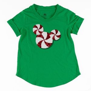 Mickey Mouse Candy Cane Swirl Christmas Sequins Shirt XS